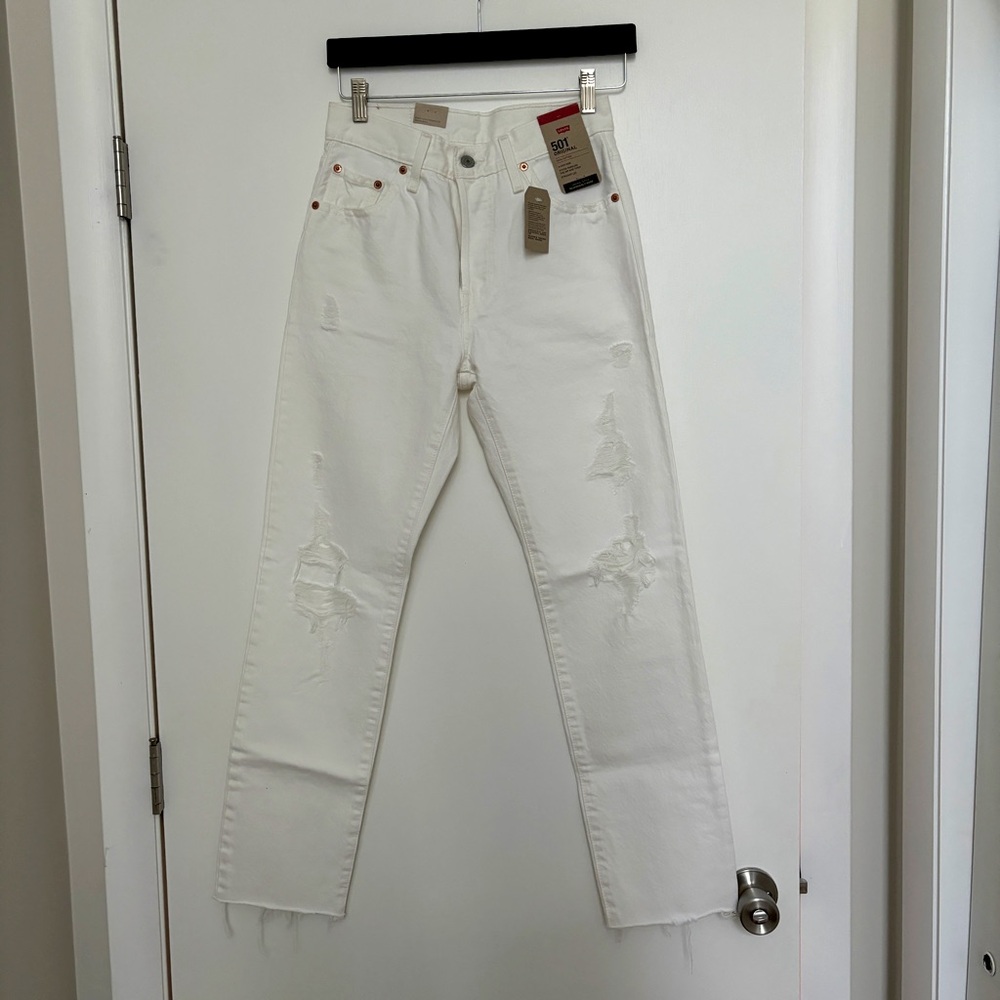 Levi’s 501 White Distressed Raw Edge Jeans